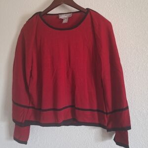 Norton McNaughton Red Long Sleeve Knit Top with Black Trim